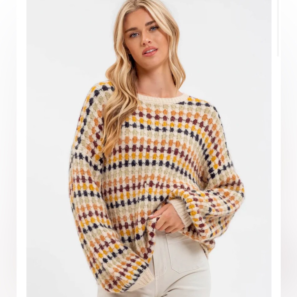 Blu Pepper Hexagon Knit Pattern Sweater- Multi Size XS